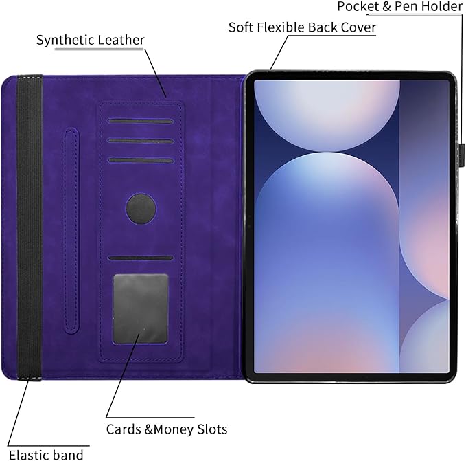Case for Samsung Galaxy Tab S10 Plus 2024/ S9 FE Plus 5G 12.4 Inch 2023 with Pocket 360° Rotating Multi-Angle Stand Cover Auto Wake/Sleep PU Leather Business Folio Protective Cases, Purple