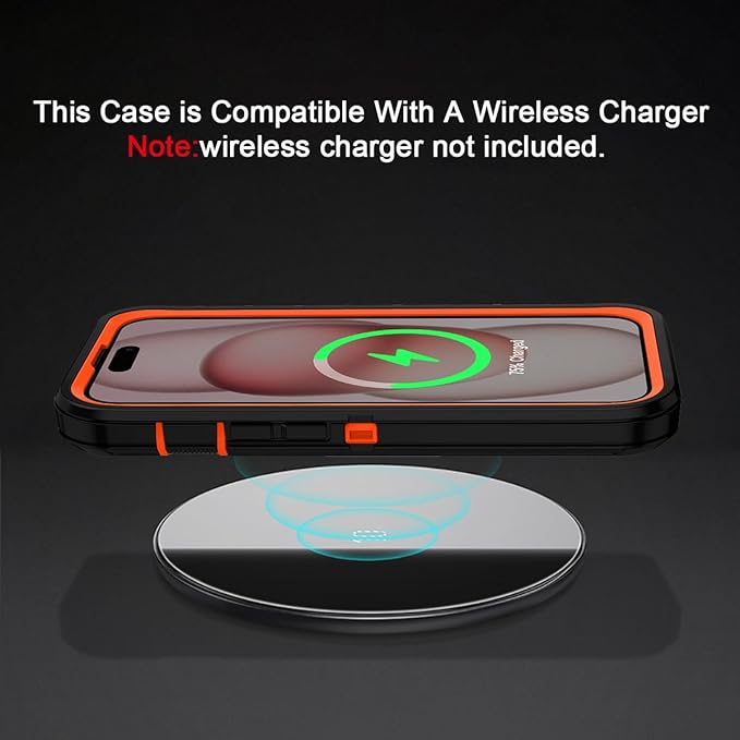 for iPhone 15 Case Shockproof Dust/Drop Proof 3-Layer Full Body Protection [Without Screen Protector] Rugged Heavy Duty Cover Case for Apple iPhone 15 6.1" 2023,Black/Orange