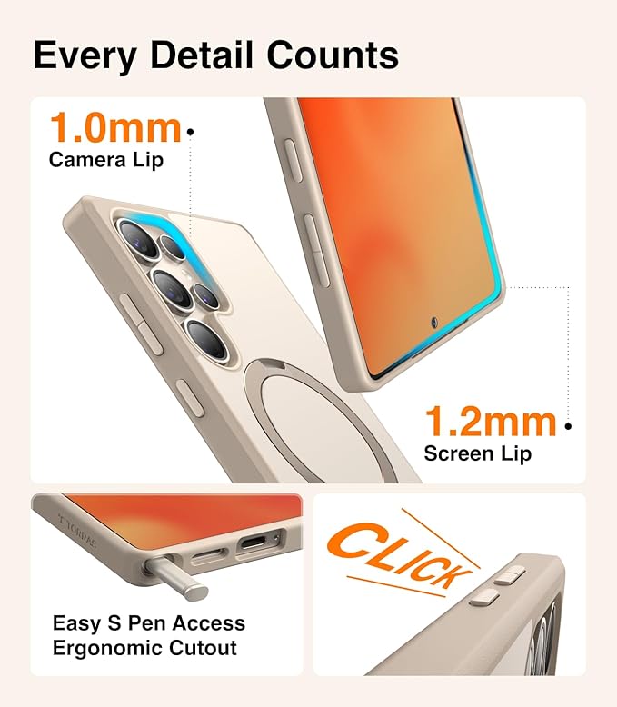 TORRAS 360° Spin Magnetic Stand for Samsung Galaxy S25 Ultra Case Beige Gold, Fit for Magsafe, Military Grade Slim Protective S25 Ultra Case with Kickstand Rotatable, Ostand Spin, Aesthetic Dune