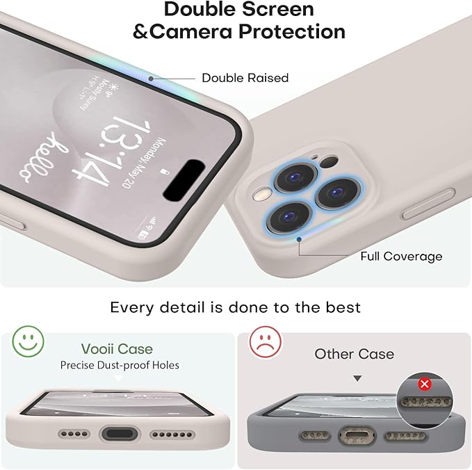 Vooii Compatible with iPhone 16 Pro Case, Liquid Silicone Upgrade [Camera Protection] [Soft Anti-Scratch Microfiber Lining] Shockproof Phone Case for iPhone 16 Pro 6.3 inch - Stone