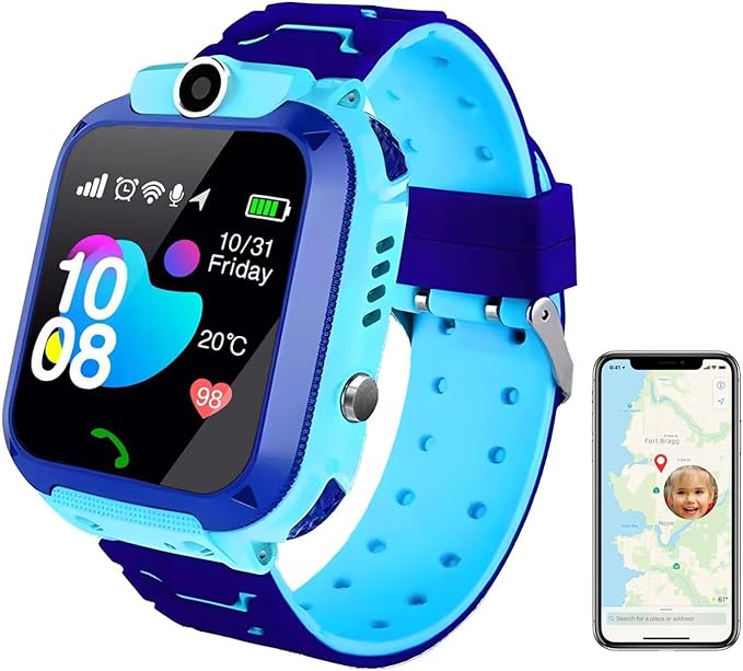 2G Kids GPS Watch, Waterproof Smart Tracker for Boys Girls Ages 3-12 - 2-Way Calling, SOS Button, No Games, 7-Day Battery, Birthday Gift (Blue)