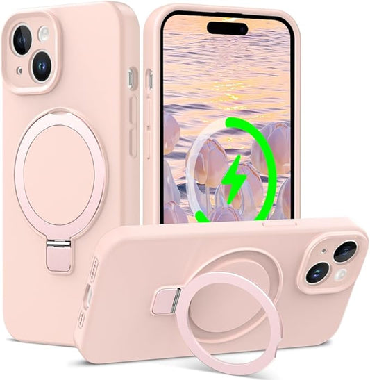 ZHK Liquid Silicone Designed for iPhone 14 Plus Case with Magnet Stand, [Precise Camera Lens Protection][Mil-Grade Drop Shockproof][Soft Anti-Scratch Microfiber Lining] Slim Fit Cover, Pink