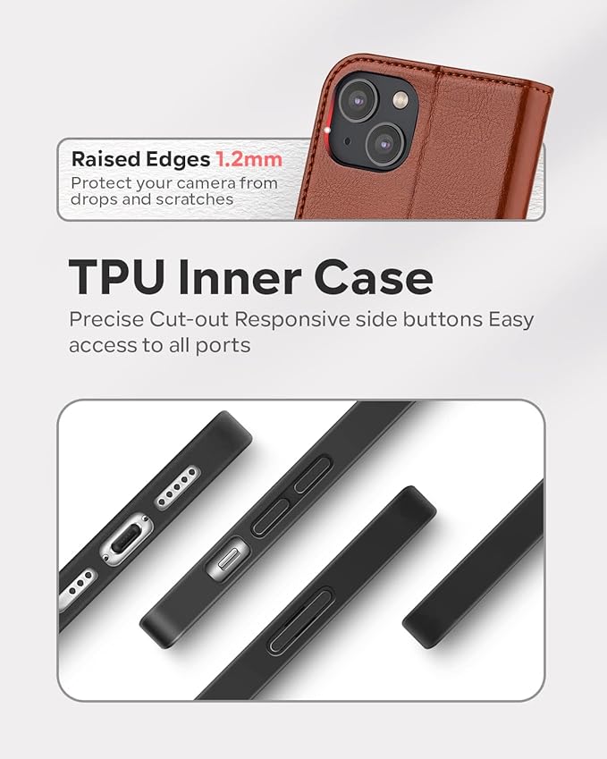 OCASE Compatible with iPhone 14 Wallet Case, PU Leather Flip Folio Case with Card Holders RFID Blocking Kickstand [Shockproof TPU Inner Shell] Phone Cover 6.1 Inch 2022 (Brown)