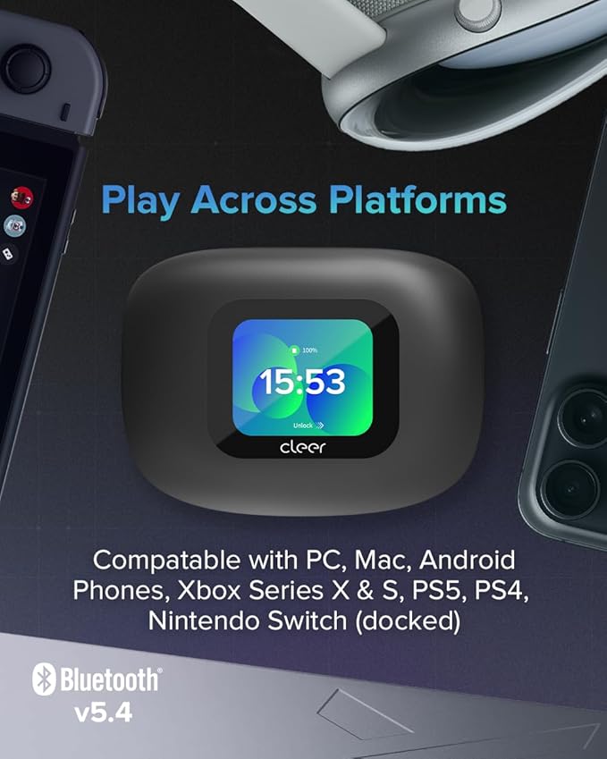 Cleer ARC 3 Gaming Earbuds - True Wireless Open Ear Headphones,Ultra-Low Latency,Snapdragon & Dolby Sound, Bluetooth 5.4, USB-C Dongle,50Hr Battery, Compatible with PS4, PS5, PC, Quest, Switch, Black