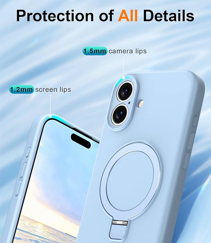 ZHK Liquid Silicone Designed for iPhone 16 Plus Case with Magnet Stand, [Precise Camera Lens Protection][Mil-Grade Drop Shockproof][Soft Anti-Scratch Microfiber Lining] Slim Fit Cover,Baby Blue