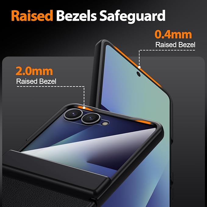 Leather Case for Samsung Galaxy Z Flip 7 | TPU Shockproof | Soft Nappa Leather | Magnetic Hinge Protection | Glass Screen Protector | Sleek Slim Fit | Wireless Charging | Rugged Phone Cover | Black