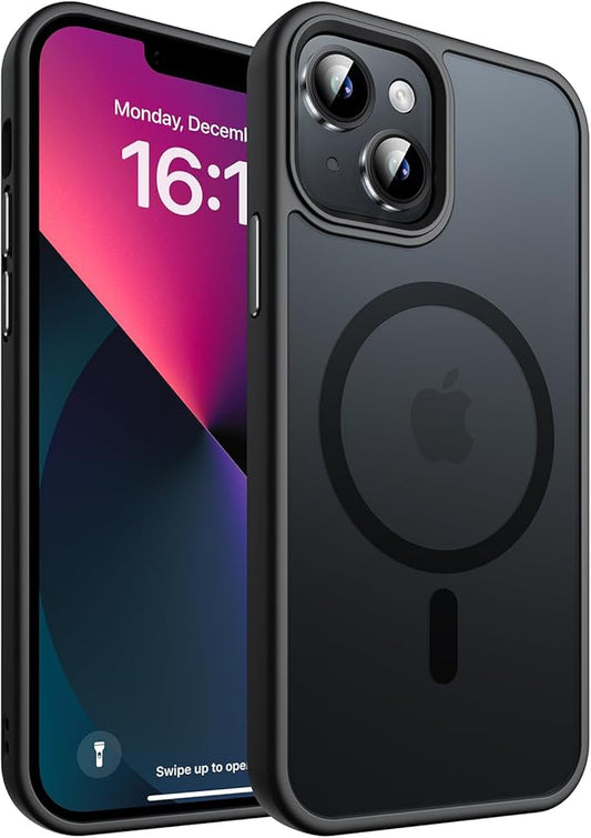Magnetic for iPhone 13 Case & iPhone 14 Case, Compatible with MagSafe, Military Grade Drop Protection, Slim Fit Shockproof Anti-Fingerprint Translucent Matte Phone Protective Cover, Black