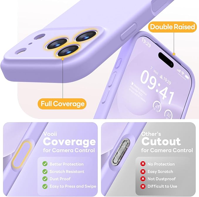 Vooii Magnetic Compatible with iPhone 17 Pro Max Case (Compatible with Magsafe) (Upgraded Camera Protection) Liquid Silicone Shockproof Full Body Protective Phone Cover for Women Men, Light Purple