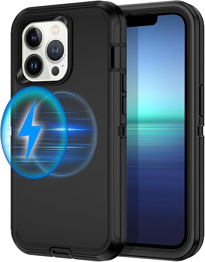 for iPhone 13 Pro Case [Compatible with MagSafe] Shockproof 3-Layer Full Body Protection Rugged Heavy Duty Cover Case for Apple iPhone 13 Pro 6.1 inch,Black