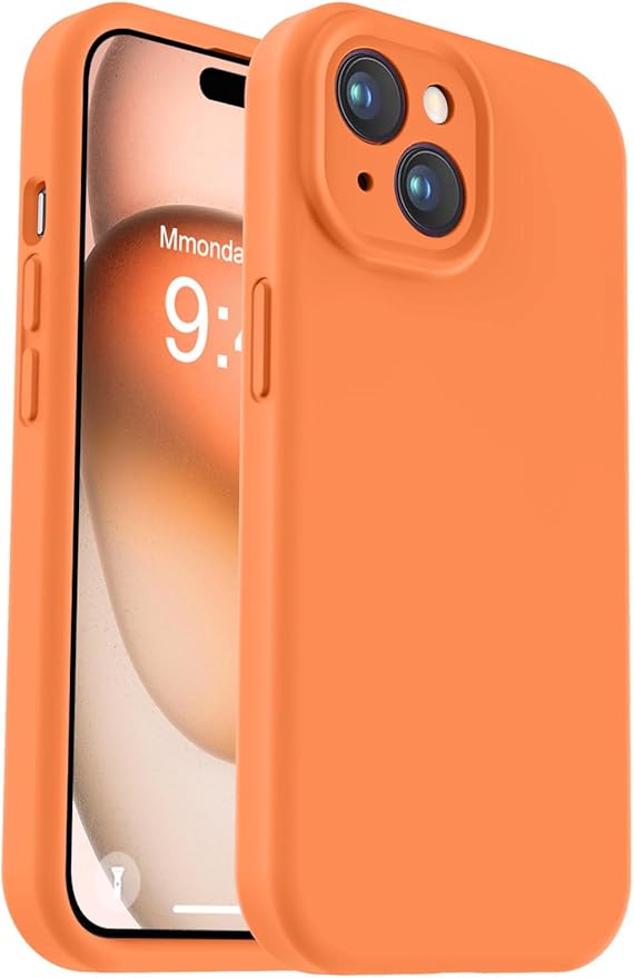 Vooii Compatible with iPhone 15 Case, Upgrade Defender Liquid Silicone, [Enhanced Camera Protection] [Soft Anti-Scratch Microfiber Lining] Shockproof Phone Case for iPhone 15 6.1 inch - Bright Orange
