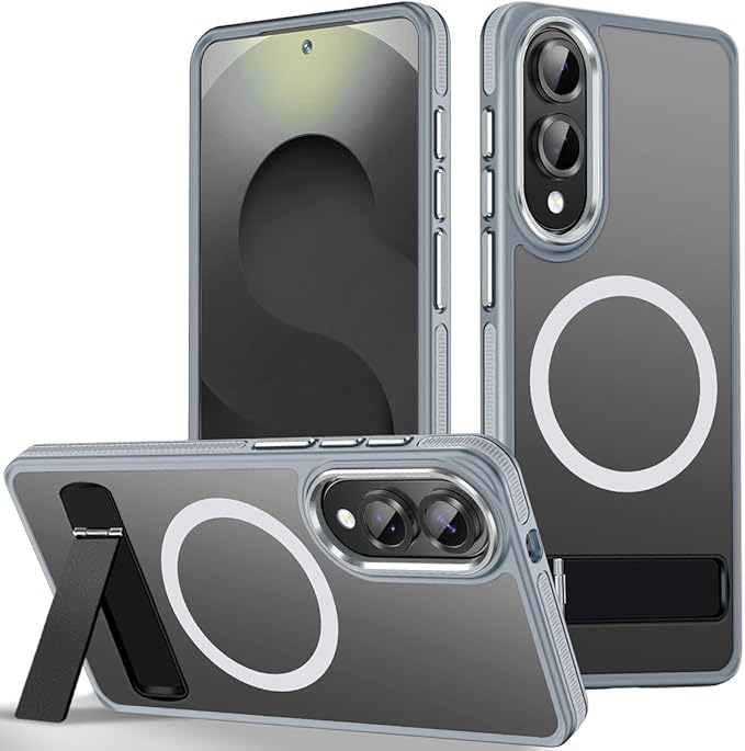 for Samsung Galaxy S25 Edge Case, Non-Slip Phone Case with Invisible Kickstand [Fits for Magsafe], Ultra Slim Translucent Cover for Galaxy S25 Edge, Mil-Grade Drop Protection (Grey/White)