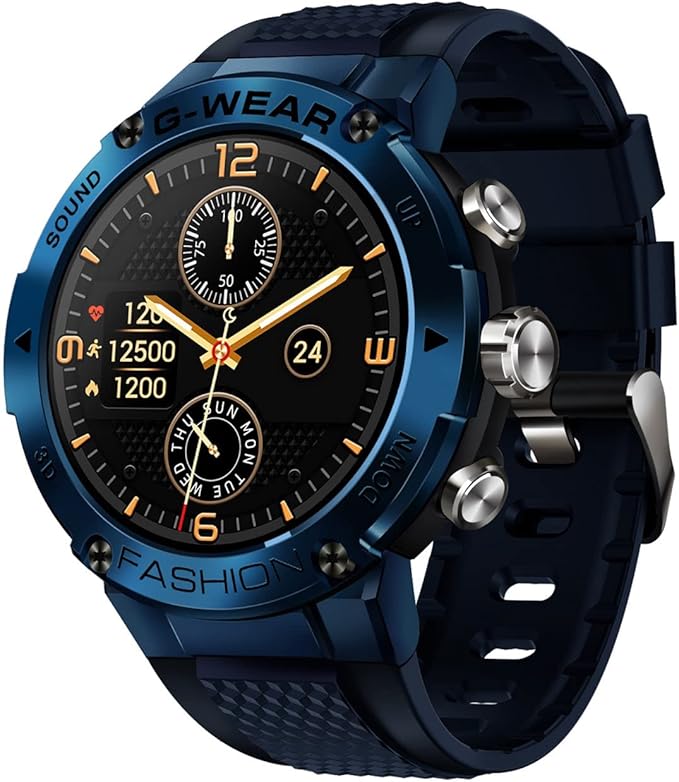 Military Smart Watch for Men(Answer/Dial Calls),100+Sports Modes, 5ATM Waterproof Fitness Watch with Heart Rate/SpO2/Blood Pressure for Android and iOS,1.32''HD DIY Screen Smart Watch-Blue