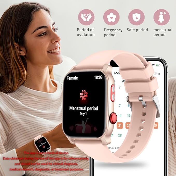 QTLLBT Smart Watch for Men Women 1.83 inch Screen Compatible iOS Android IP68 Waterproof 100+ Sports Bluetooth Fitness Watch Sleep Heart Rate Monitor (Pink)