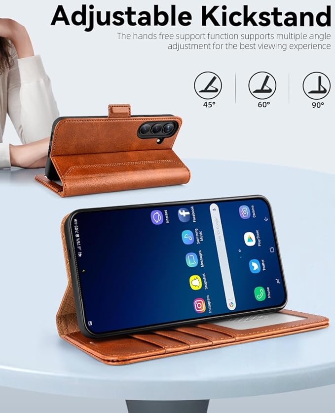 OCASE Compatible with Galaxy S25 Plus Wallet Case, PU Leather Flip Folio Case with Card Holders RFID Blocking Kickstand [Shockproof TPU Inner Shell] Protective Phone Cover 6.7 Inch 2025, Retro Brown