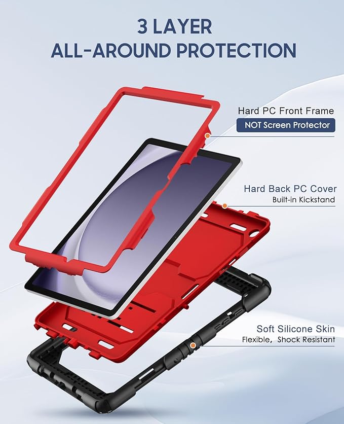 OKP Case for New Samsung Galaxy Tab A9+/ A9 Plus 11 Inch 2023 (SM-X210/X216/X218), Heavy Duty Shockproof Rugged 11" Galaxy A9+ Tablet Protective Cover with Kickstand for Kids Boys Girls, Black+Red