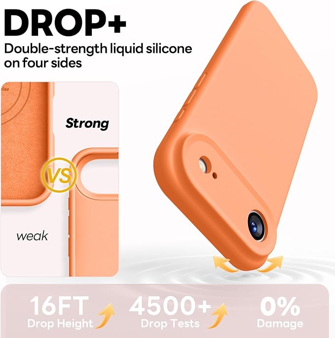 Vooii Magnetic Compatible with iPhone Air Case (Compatible with Magsafe) (Upgraded Camera Protection) Liquid Silicone Shockproof Full Body Protective Phone Cover for Women Men, Bright Orange, 6.5"