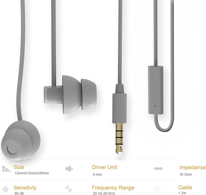 MAXROCK (TM Unique Total Soft Silicon Sleeping Headphones Earplugs Earbuds with Mic for Cellphones,Tablets and 3.5 mm Jack Plug (Grey)