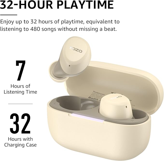 TOZO A1 Wireless Earbuds Bluetooth 5.3 Light Weight in Ear IPX5 Waterproof Headphones 2 Mic for AI Calls, Immersive Premium Sound Bass Headset with Charging Case, 32 Presets EQ Customization via App