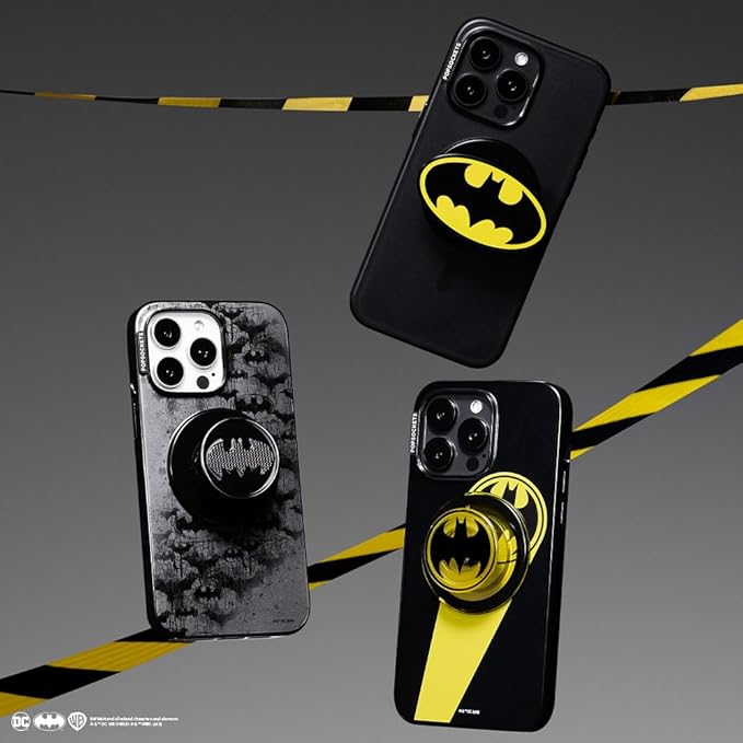 PopSockets Phone Grip for MagSafe with Kickstand, Magnetic Stand, Swappable Top, Secure Hold for iPhone MagSafe Cases, Phone & Tablet Grip, Batman - Enamel I Am Batman