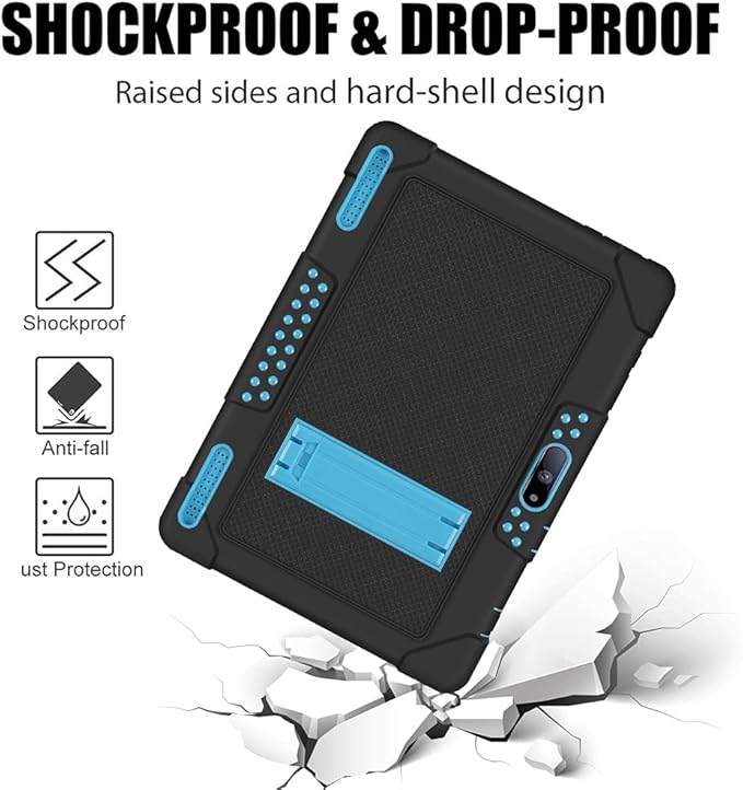for Pritom M10 Inch Case, Heavy-Duty Drop-Proof Shock-Resistant Kids Friendly Protective case for QuntiCO Y10/Voger priorpad X100/Digiland Tablet DL1036/Gateway 10.1 HD Tablet(Black/Blue)