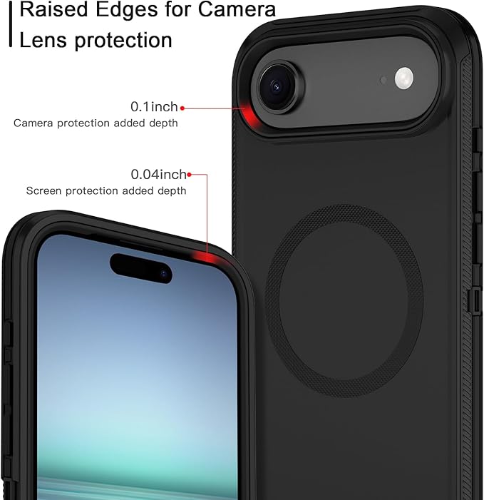 for iPhone Air Case/iPhone 17 Air Case [Compatible with MagSafe] Shockproof 3-Layer Full Body Protection [Without Screen Protector] Rugged Heavy Duty Cover for Apple iPhone Air 6.5",Black