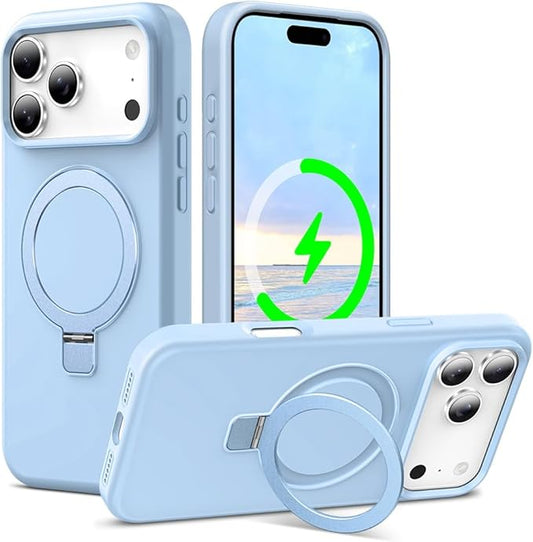 ZHK Liquid Silicone Designed for iPhone 17 Pro Max Case with Magnet Stand, [Precise Camera Lens Protection][Mil-Grade Drop Shockproof][Soft Anti-Scratch Microfiber Lining] Slim Fit Cover,Baby Blue