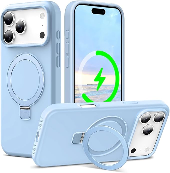 ZHK Liquid Silicone Designed for iPhone 17 Pro Case with Magnet Stand, [Precise Camera Lens Protection][Mil-Grade Drop Shockproof][Soft Anti-Scratch Microfiber Lining] Slim Fit Cover,Baby Blue