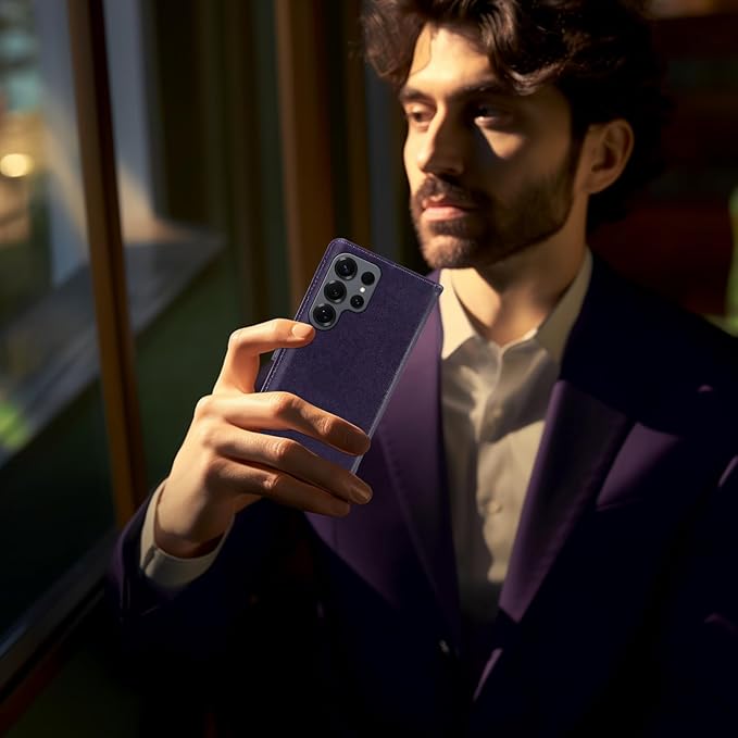 MONASAY Wallet Case Fit for Samsung Galaxy S25 Ultra 6.9 inch, [Lens & Glass Screen Protector Included] [RFID Blocking] Flip Folio Leather Cell Phone Cover with Credit Card Holder, Purple