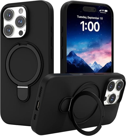 Magnetic Stand for iPhone16 Pro Case with Kickstand 【Lab-Certified Protection】【Not Yellowing】【Anti-Fingerprint】 Durable, Enhanced Grip, Slim，Black，iPhone 16 Pro 6.3"