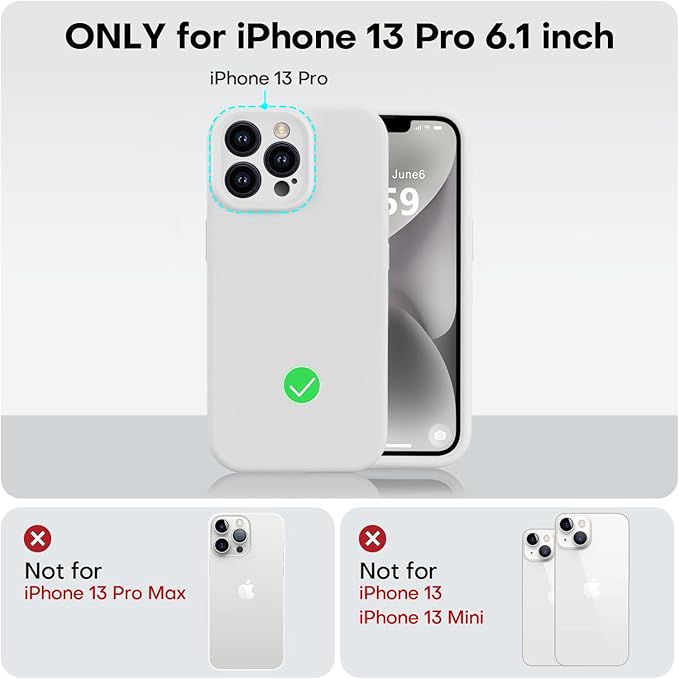 Vooii Compatible with iPhone 13 Pro Case, Liquid Silicone Upgrade [Camera Protection] [Soft Anti-Scratch Microfiber Lining] Shockproof Phone Case for iPhone 13 Pro 6.1 inch - White