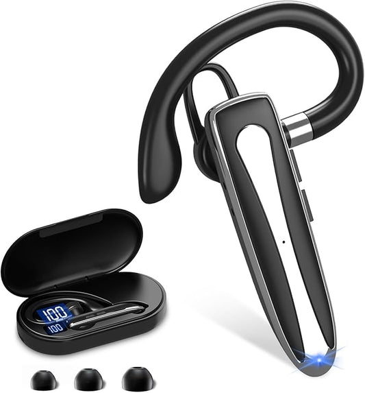 Bluetooth Headset, Wireless Bluetooth Earpiece with 500mAh Charging Case 120 Hours Talking Time Built-in Microphone for iOS Android Cell Phone, V5.3 Hand-Free Headphones for Trucker, Office