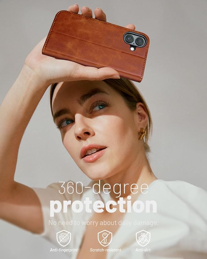 OCASE Compatible with iPhone 16 Wallet Case, PU Leather Flip Folio Case with Card Holders RFID Blocking Kickstand [Shockproof TPU Inner Shell] Phone Cover 6.1 Inch 2024, Brown