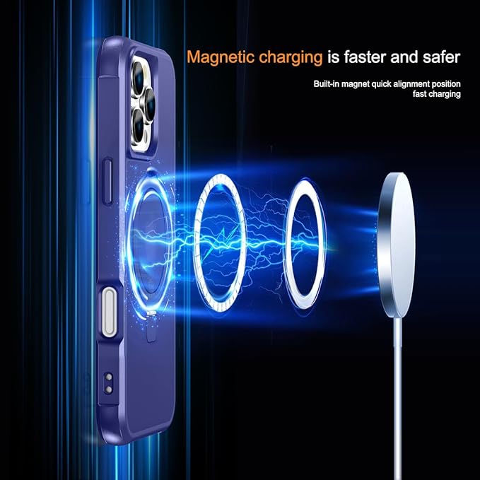 Magnetic Compatible with iPhone 16 Pro Case with Stand [Military Grade Drop Tested][Compatible with Magnet] Ring Translucent Slim Hard Back Soft Edge, Blue