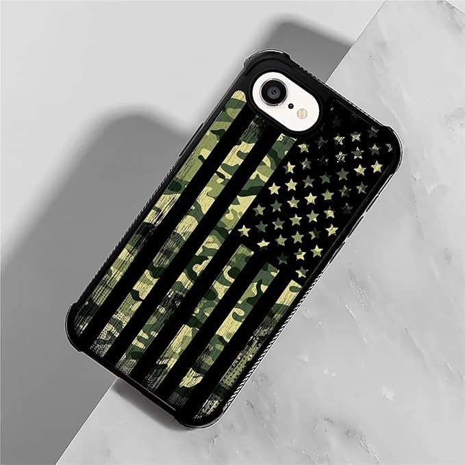 Compatible with iPhone 16e Case,Camo American Flag Phone Cover for Men/Women,Soft TPU Anti-Skid Thread and Four Corner Anti-Collision Protection Case Compatible with iPhone 16e 6.1inch