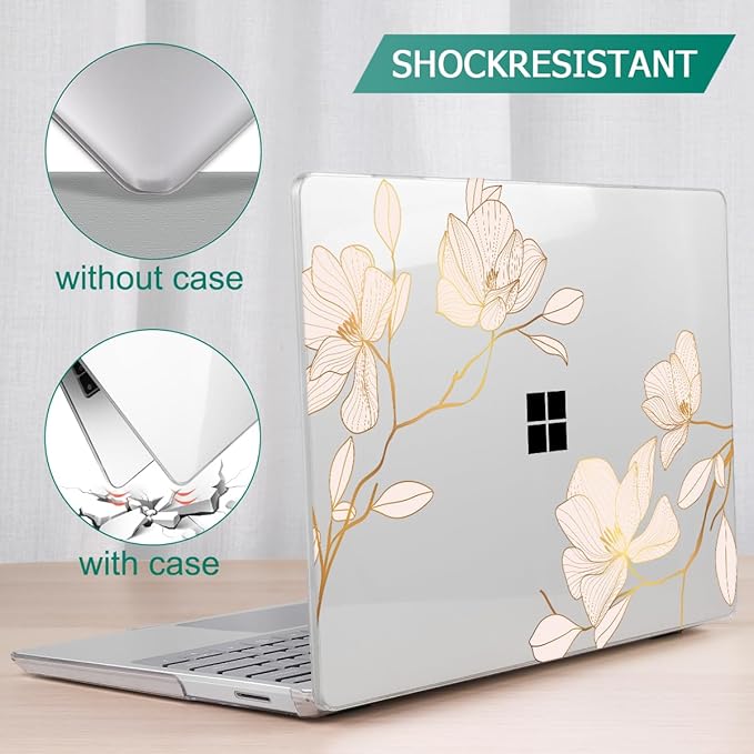 Tuiklol Case for 12.4 Inch Microsoft Surface Laptop Go 3/2 / 1 2023-2020 Releases, Plastic Hard Shell Case with Screen Protector and Keyborad Cover +Dust Plugs Model 2013/1943,Luxury Floral