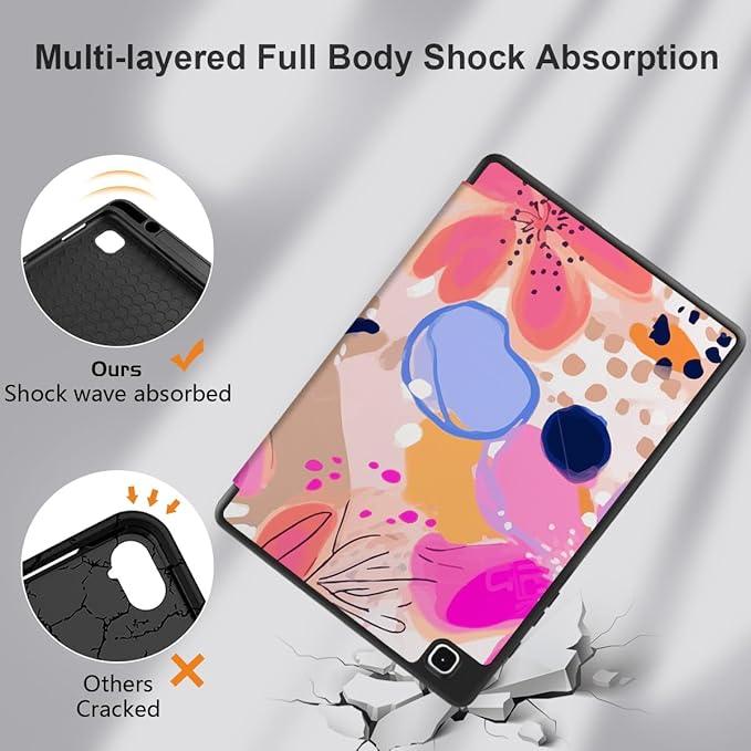 DONGKE Case for Samsung Galaxy Tab S6 Lite 10.4 Inch 2024/2022/2020, Trifold Stand + S Pen Holder + Auto Wake/Sleep + Soft TPU Protective Stand Back Cover, Floral Artistic