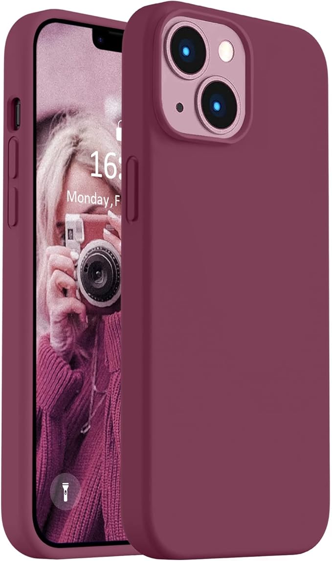 Vooii Compatible with iPhone 14 Case,[Silky Touch Premium Liquid Silicone] [Soft Anti-Scratch Microfiber Lining], Ultra Slim Shockproof Protective Case for iPhone 14 - WineRed