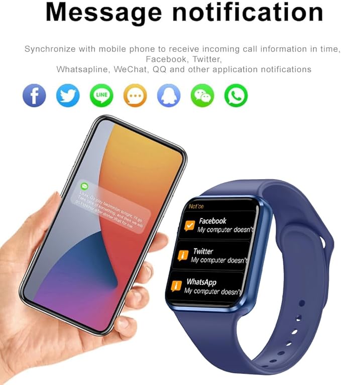 Smart Watch for Android iOS Phones Compatible iPhone Samsung, 2.09'' Fitness Activity Tracker Watch with Bluetooth Call/SMS/Sleep Monitor/Pedometer Smartwatch for Men Women with 2 Bands (Blue)