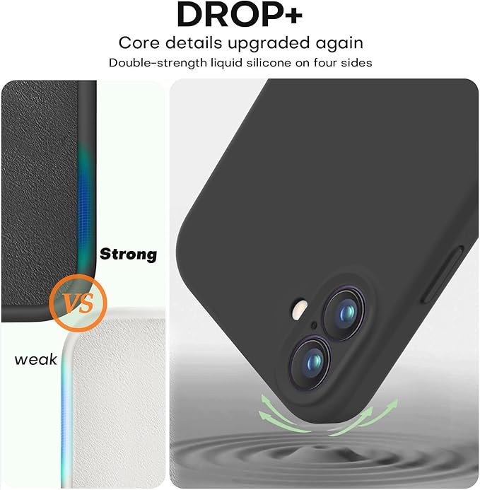 Vooii Compatible with iPhone 16 Case, Liquid Silicone Upgrade [Camera Protection] [Soft Anti-Scratch Microfiber Lining] Shockproof Phone Case for iPhone 16 6.1 inch - Black