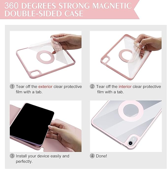 Vertical Case for iPad 9th/8th/7th Generation/Pro 10.5/ Air 3rd Gen, Magnetic Detachable Case with Pencil Holder【It can Hold Keyboard】 360 Rotatable Smart Cover (Pink)
