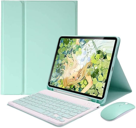 Keyboard Case Mouse for Galaxy Tab S9 11 inch/Tab S9 FE 10.9 inch/Tab S8 11 inch/Tab S7 11", Detachable Cute Color Keyboard Case Support S Pen Charging，Mint Green