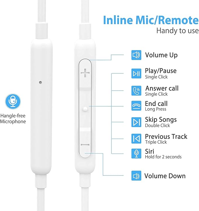 Lightning Headphones Earphones Magnetic Earbuds in-Ear MFi Certified with Microphone Controller for Sports Workout Compatible with iPhone 15/14/13/12/11 (Pure White, Lightning)