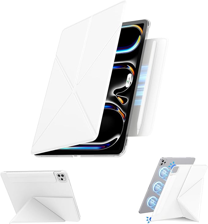 for iPad Pro 11 Inch Case M4 2024, Slim Powerful Magnetic Attachment Full Corner Protective iPad Case with Auto Wake/Sleep and Hidden Pencil Holder (Ivory White, iPad pro 11 inch)