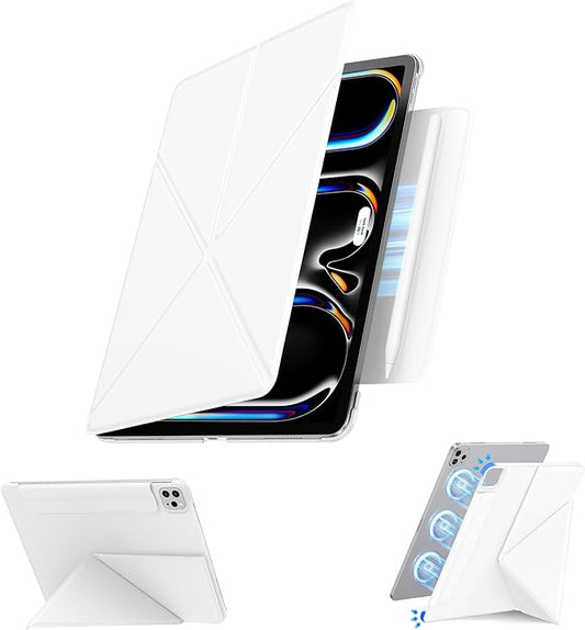for iPad Pro 13 inch Case M4 2024, Slim Powerful Magnetic Attachment Full Corner Protective iPad Case with Auto Wake/Sleep and Hidden Pencil Holder (Ivory White, iPad pro 13 inch)