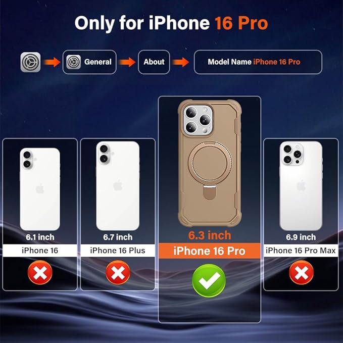 Designed for iPhone 16 Pro Case with Magnetic Stand [Military Drop Protection][Compatible with Magnet] Shockproof 16 Pro Phone Case with Ring Holder, Khaki