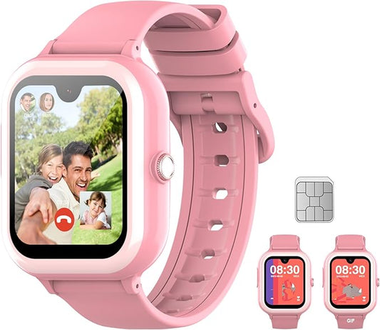 Wonlex 4G GPS Kids Smartwatch with SIM Card, 1.78" AMOLED Large Touch Screen Smart Watch for Kids, Boys Girls Phone Watch with Video Voice Calls, SOS, Camera, Pedometer, Alarm, Game(Pink)