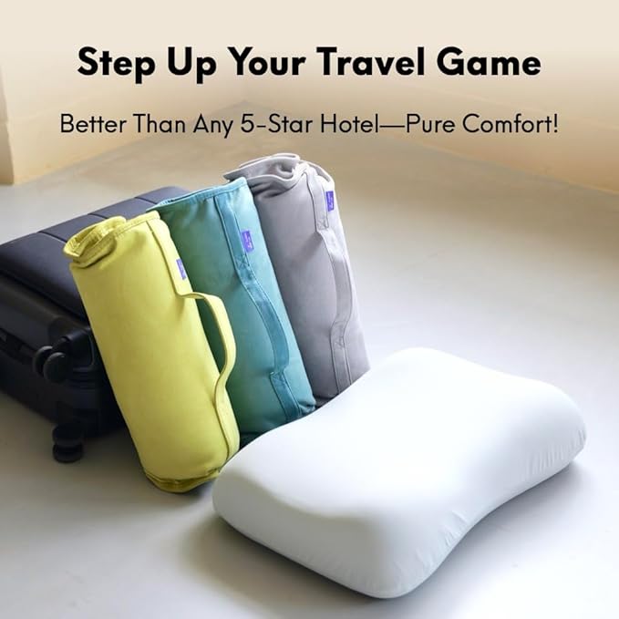 Cushion Lab Travel Deep Sleep Pillow – Compact Memory Foam Neck Pillow for Sleeping, Portable Pillow for Hotels, Camping, Side & Back Sleepers, On-The-Go – Wellness Green