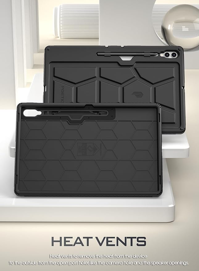 Poetic TurtleSkin Case for Samsung Galaxy Tab S10 Ultra (2024 Release) / S9 Ultra (2023 Release) 14.6 inch Case with S Pen Holder, Heavy Duty Shockproof Kids Friendly Protective Silicone Cover, Black