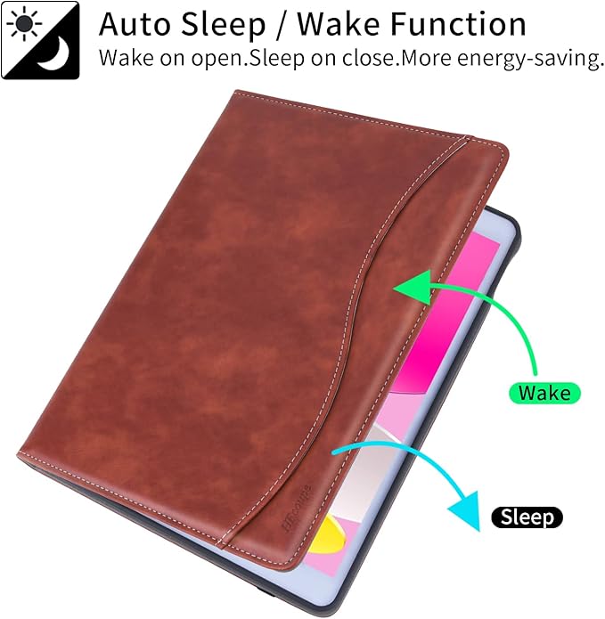 HFcoupe for iPad A16 11th / 10 Gen Case (2025 11 inch & 2022 10.9), Multi-Angle Viewing Stand Folio Cover with Magnetic Closure & Pocket, Auto Sleep/Wake Protective Folio, Tan