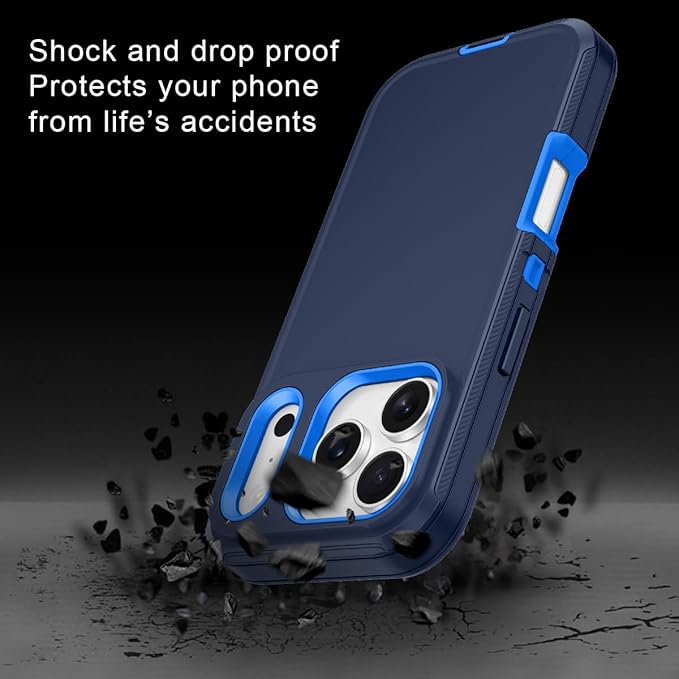 for iPhone 17 Pro Case Shockproof Dust/Drop Proof 3-Layer Full Body Protection [Without Screen Protector] Rugged Heavy Duty Cover Case for Apple iPhone 17 Pro 6.3" 2025,Navy Blue